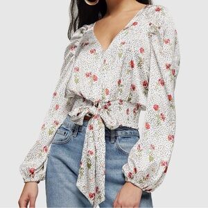 Topshop Floral Blouse - White with Red and Green